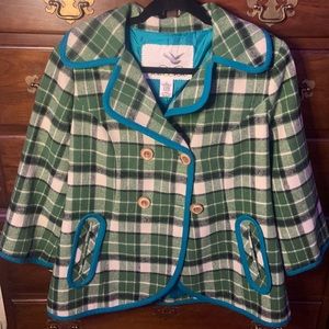 Anthropologie Women's Plaid green coat